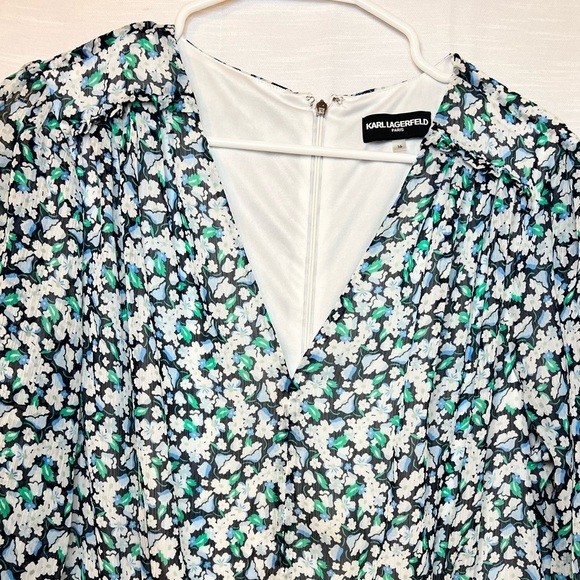 Karl Lagerfeld Paris Women's Floral Tie Ruffle Dress - Picture 4 of 13